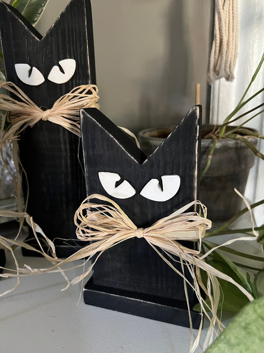 Halloween decor. Black Cat. Rustic black cat Halloween decor 3 pc set