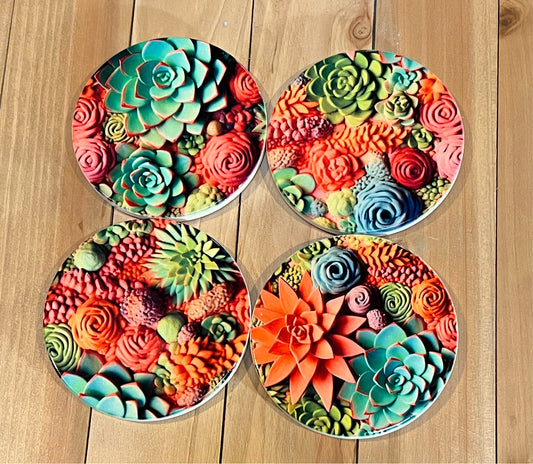 Succulent Ceramic Coasters. Set of 4