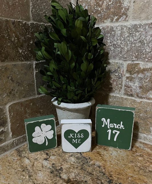 St. Patrick’s Day Decor. Rustic handmade decorative wood blocks. 3pc set.