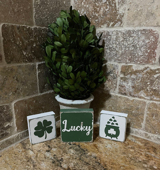 St. Patrick’s Day Decor. Rustic handmade decorative wood blocks. 3pc set.