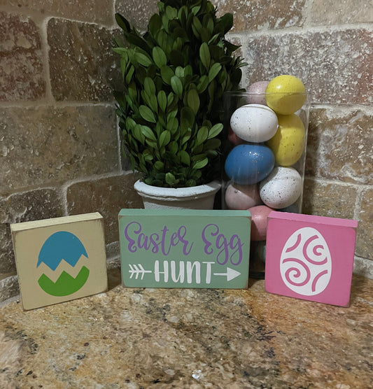 Easter decor. Easter Egg Hunt. Handmade decorative wood blocks. 3pc set.