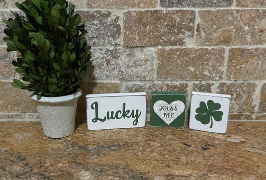 St. Patrick’s Day Decor. Rustic handmade decorative wood blocks. 3pc set.