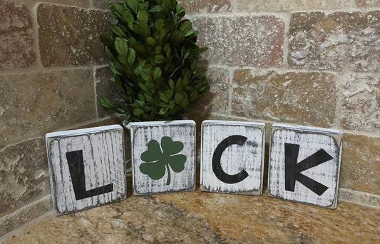 St. Patrick’s Day Decor. Rustic handmade decorative wood blocks. 4pc set.