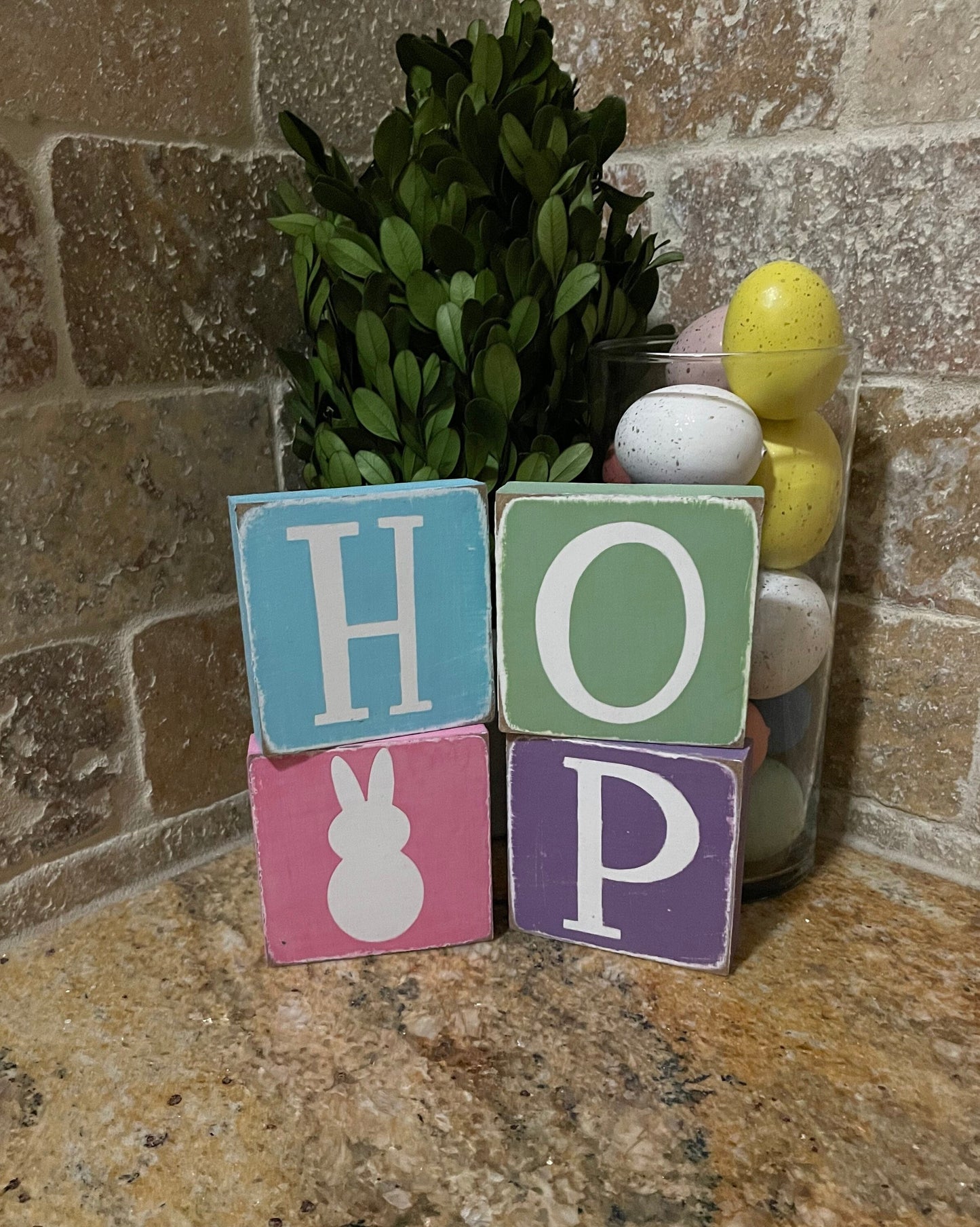 Easter decor. HOP Easter bunny decor. Handmade decorative wood blocks. 4pc set.