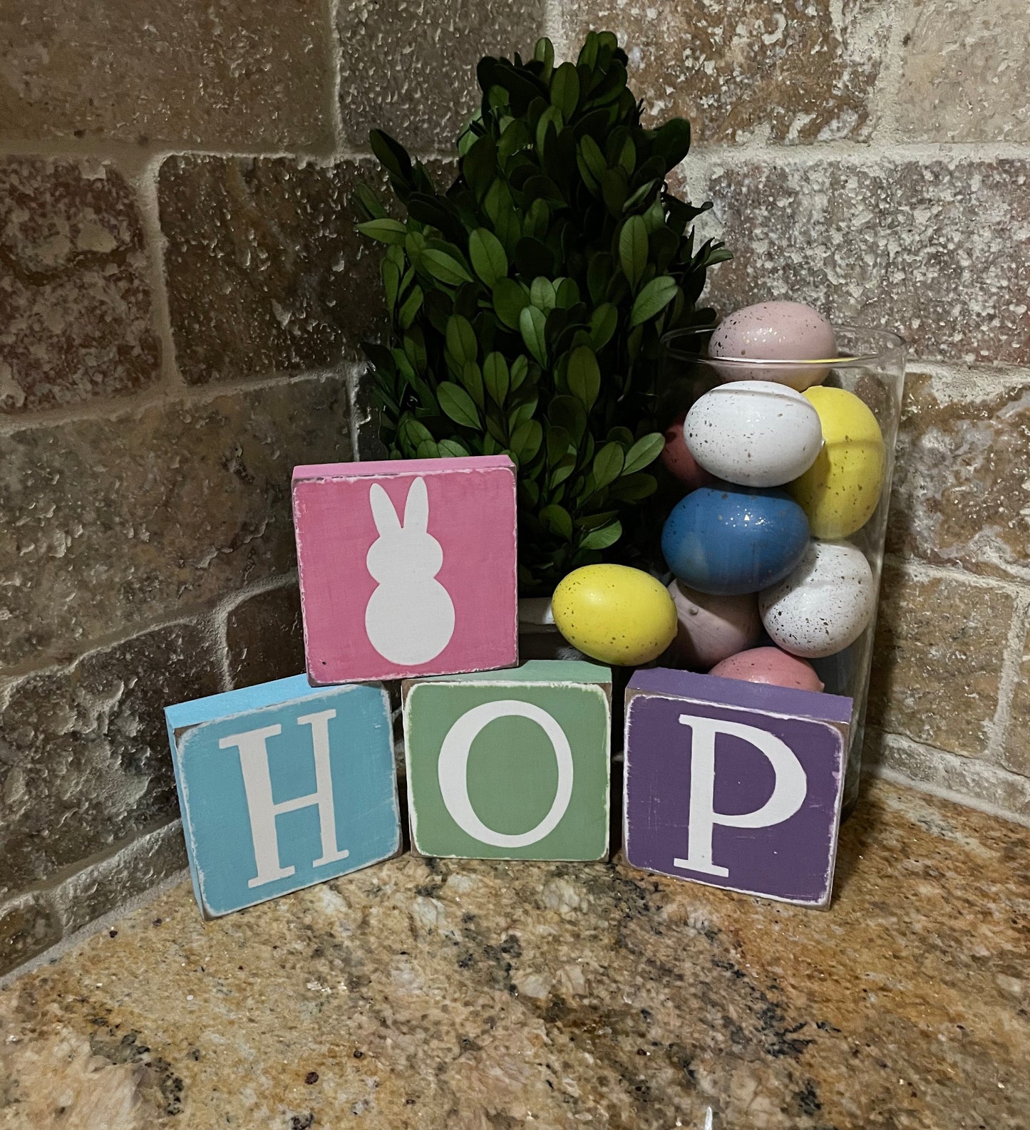 Easter decor. HOP Easter bunny decor. Handmade decorative wood blocks. 4pc set.