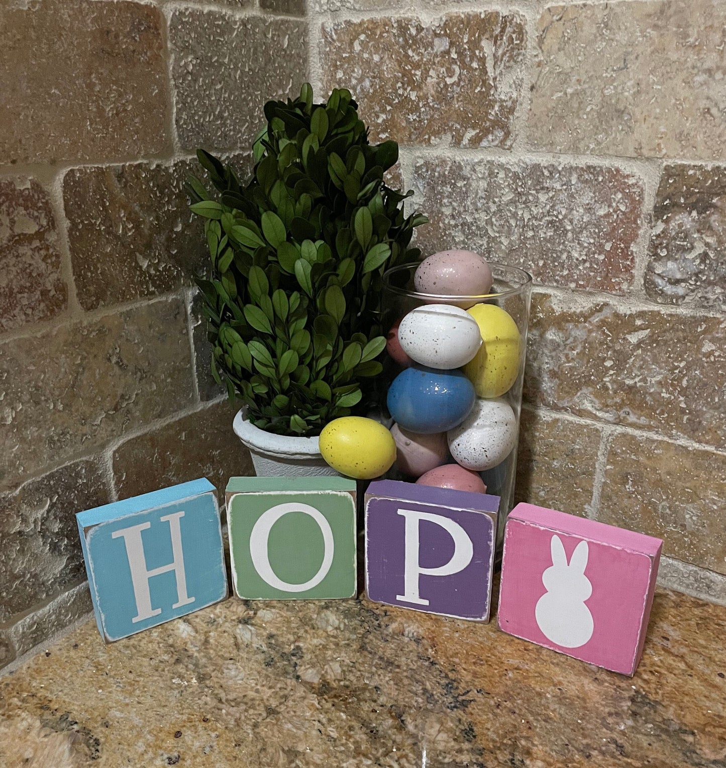 Easter decor. HOP Easter bunny decor. Handmade decorative wood blocks. 4pc set.