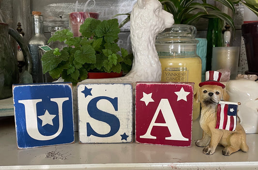 4th of July. Memorial Day. Decor. Rustic USA blocks. Tiered tray decor. Independence Day decor. 3 pc set.