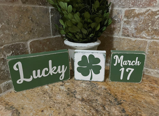 St. Patrick’s Day Decor. Rustic handmade decorative wood blocks. 3pc set.