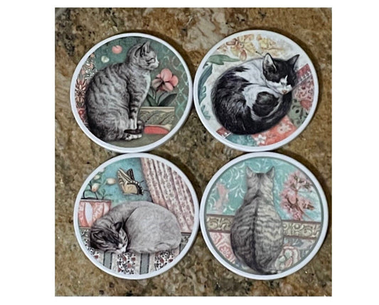 Cat decor. Cat coaster. Ceramic kitty cat coaster set of 4.