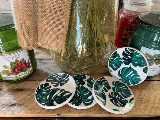 Coasters. Monstera Leaf Ceramic coaster set of 4.