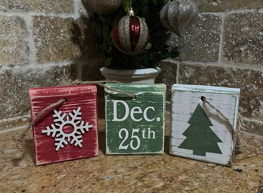 Christmas Decor. Rustic handmade decorative wood blocks. Tier tray decor. 3pc set. FREE shipping!!