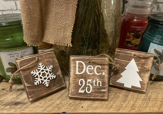 Christmas Decor. Rustic handmade decorative wood blocks. 3pc set. FREE shipping!!