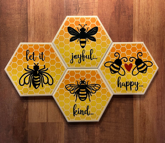 Coasters. Bee decor. Honey Bee Ceramic Coaster. Ceramic coasters. set of 4.