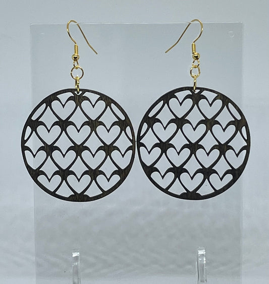 Earrings. Hearts. The “Kelly”. Handmade laser cut wood earrings. Lightweight. Sterling silver.