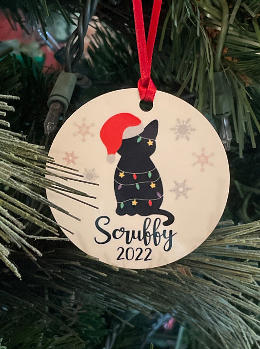 Personalized kitty cat ornaments.