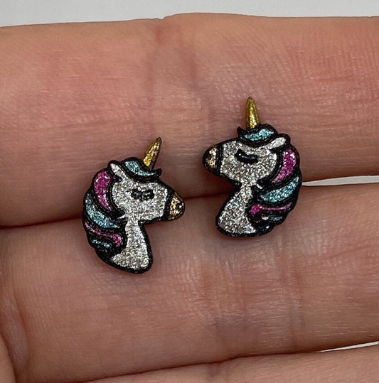 Earrings. Studs. Unicorns. Handmade Unicorn laser cut wood stud earrings. Lightweight. Stainless steel.