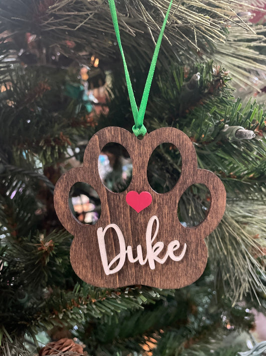 Ornament. Pet. Paw. Cat. Dog. Personalized wood laser cut Paw ornaments.