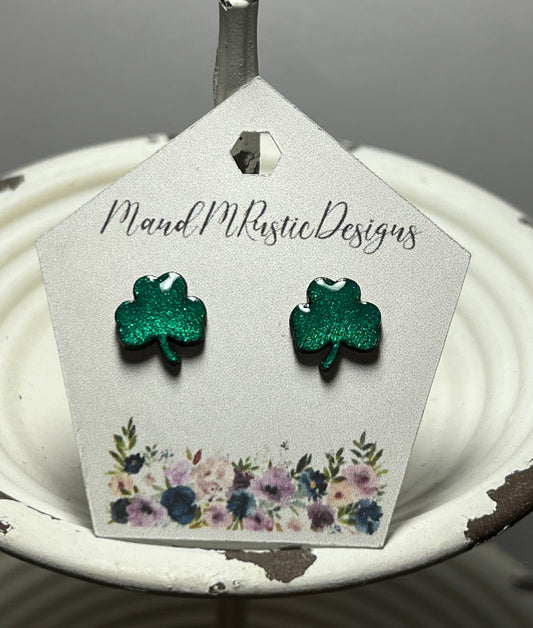 Earrings. Studs. Lucky Shamrock studs pierced earrings. Perfect for St. patrick’s Day!! Handmade laser cut wood earrings.