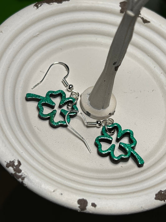 Earrings. Shamrock dangle pierced earrings. Perfect for St. patrick’s Day!! Handmade laser cut wood earrings.