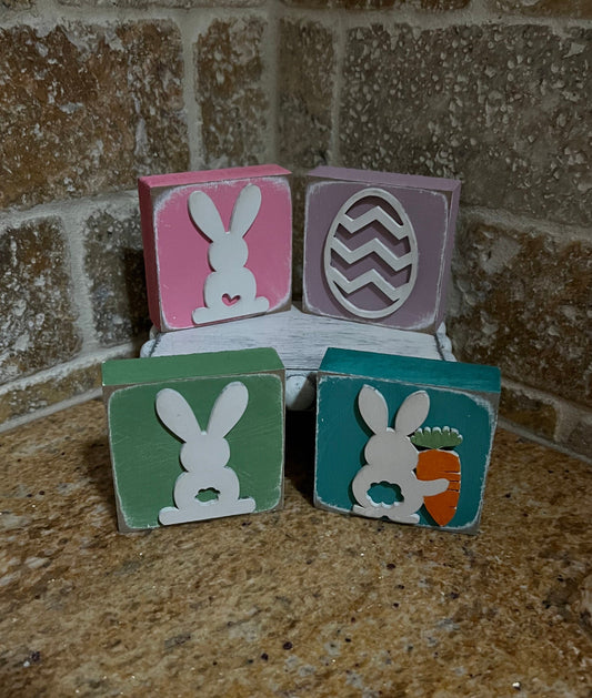 Easter Decor. Bunny. Easter egg. Rustic 3D laser cut handmade decorative wood blocks. Tiered tray decor